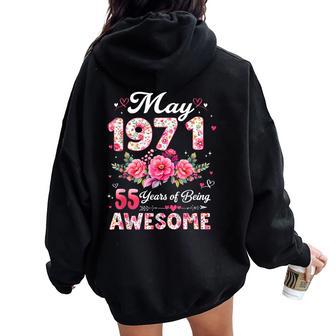 55歳 1971年5月 花柄 55歳 誕生日 男性 女性 レディース オーバーサイズ パーカー バックプリント - Kawaiitshirt