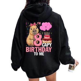8 Years Capy To Me Girls 8Th Birthday Capybara Women Oversized Hoodie Back Print - Thegiftio UK