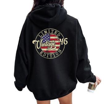 80Th Birthday Vintage 1946 Us Flag 80 Years Old Women Oversized Hoodie Back Print - Thegiftio UK