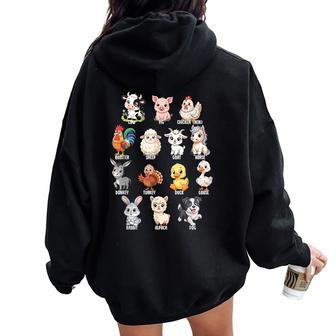 A-Z Animaux De La Ferme Mignons Alphabet Cartoon Collection Garçon Fille Sweat à capuche oversize pour femme avec imprimé dans le dos - Cadeauxyz