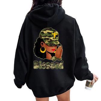 Afro Black Camo Melanin Queen Cap Hat Blessed Women Oversized Hoodie Back Print - Thegiftio UK