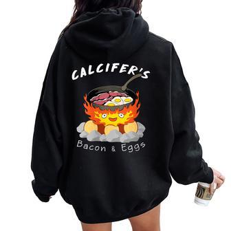 Amante De La Comida Tocino Y Huevo De Calcifer Cocinar Cuello Women Oversized Hoodie Back Print - Regaloses