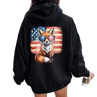 American Flag Fox Usa 4Th Of July Patriotic Women Women Oversized Hoodie Back Print - Thegiftio UK