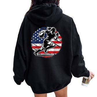 American Rugby Player Woman Flag Usa United States Women Oversized Hoodie Back Print - Thegiftio UK