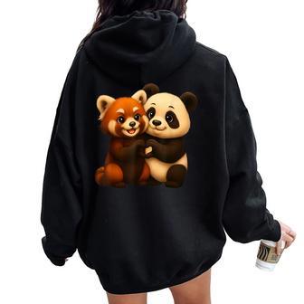 Amoureux Du Panda Mignon Et Du Panda Roux Sweat à capuche oversize pour femme avec imprimé dans le dos - Cadeauxyz