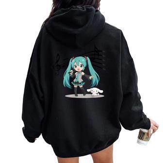 Anime Manga Girl Miku Singer Singing Music Lover Treble Clef Women Oversized Hoodie Back Print | Mazezy