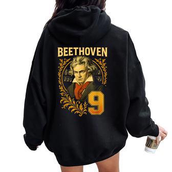 Art De Portrait Du Compositeur De Musique Classique Beethoven 9 Sweat à capuche oversize pour femme avec imprimé dans le dos - Cadeauxyz