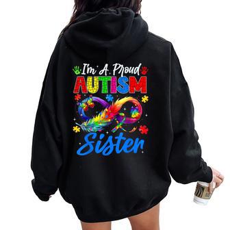 Autism Awareness Proud Sister Butterflies Family Matching Women Oversized Hoodie Back Print - Thegiftio UK