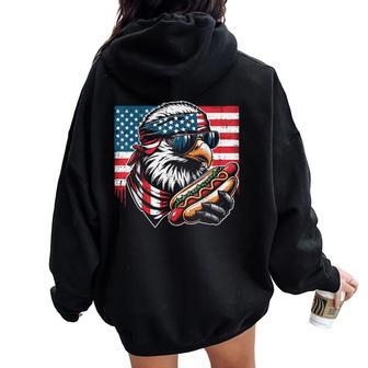Bald Eagle Us Flag Hotdog Freedom Patriotic Kids Women Oversized Hoodie Back Print - Thegiftio UK