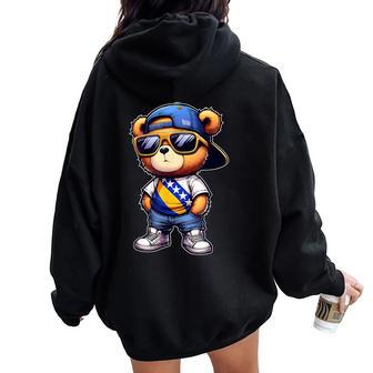 Balkan & Bosnian For And Cute Bosnia And Herzegovina Teddy Bear With Bosnian Flag Bih Women Oversized Hoodie Back Print - Thegiftio UK