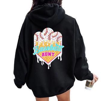Baseball Aunt Ice Cream Drip Sweet Baseball Game Day Sport Women Oversized Hoodie Back Print - Thegiftio UK