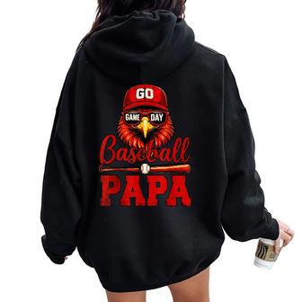 Baseball Papa Cardinal Game Day For Fathers Day Women Oversized Hoodie Back Print - Thegiftio UK