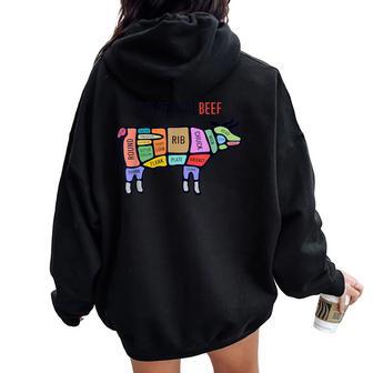 Beef Meat Cuts Line Art Butcher Cut Illustration Graphic レディース オーバーサイズ パーカー バックプリント - Kawaiitshirt