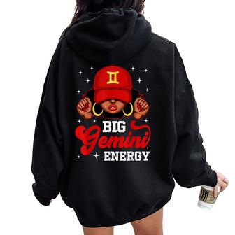 Big Gemini Energy Black Woman With Red Cap Zodiac Women Oversized Hoodie Back Print - Thegiftio UK