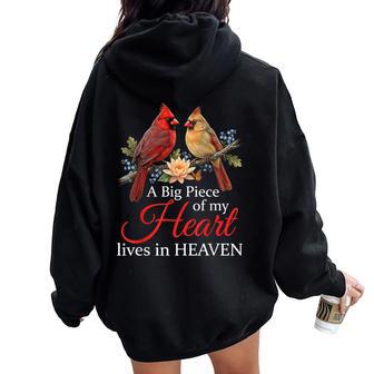 A Big Piece Of My Heart Lives In Heaven Cardinal Memorial Women Oversized Hoodie Back Print - Thegiftio UK