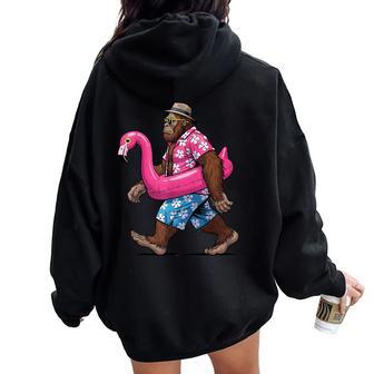 Bigfoot Flamingo Sasquatch Summer Pink Float Pool Party Women Oversized Hoodie Back Print - Thegiftio