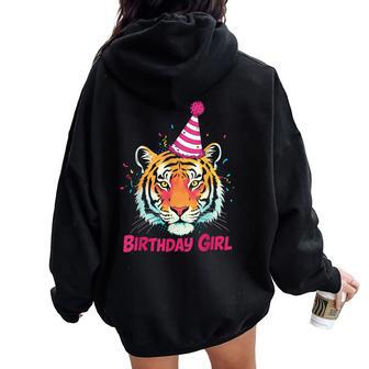 Birthday Girl Tiger Tiger Girls Happy Birthday Women Oversized Hoodie Back Print - Thegiftio UK