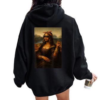 Black History Month African American Woman Black Mona Lisa Women Oversized Hoodie Back Print - Thegiftio