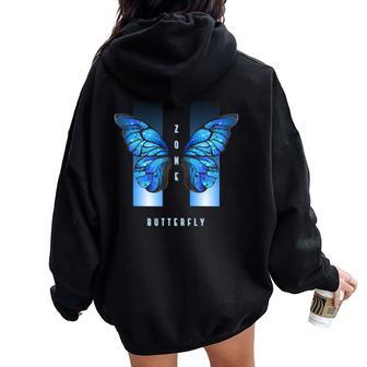 Blue Butterfly Beautiful Butterfly 長袖tシャツ レディース オーバーサイズ パーカー バックプリント - Kawaiitshirt