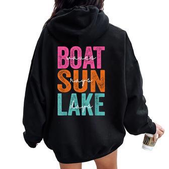 Boat Waves Sun Rays Lake Day Retro Summer Vacation Women Women Oversized Hoodie Back Print - Thegiftio UK
