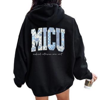 Boho Floral Micu Nurse Patchwork Medical Intensive Care Unit Women Oversized Hoodie Back Print - Thegiftio UK