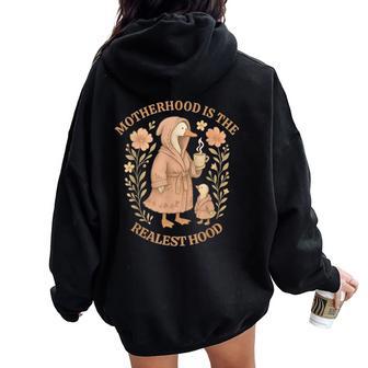 Boho Motherhood Is The Realest Silly Goose Hood Mother Women Oversized Hoodie Back Print - Thegiftio UK