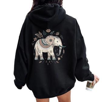 Boho Safari Animal Mandala Elephant Indian Zen Mindfulness Women Oversized Hoodie Back Print | Mazezy