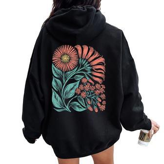 Botanical Boho Daisy Flower Retro Floral Wildflower Gardener Women Oversized Hoodie Back Print - Thegiftio