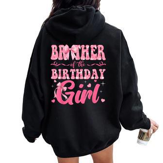 Brother Of The Birthday Girl Family Pink Coquette Bow Women Oversized Hoodie Back Print - Thegiftio
