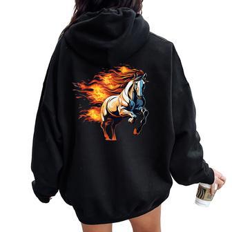Caballo De Fuego Con Llamas Caballoalvaje Horóscopo Chino Women Oversized Hoodie Back Print - Regaloses