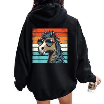 Caballo Retro Con Gafas Deol Para Hombres Es Y Niños Caballo Divertido Women Oversized Hoodie Back Print - Regaloses