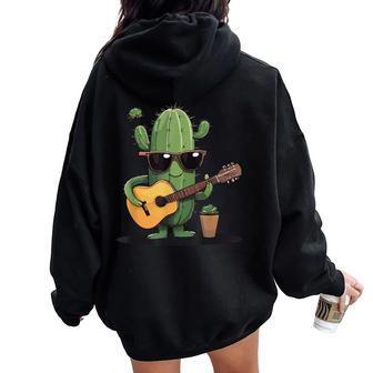 Cactus Avec Lunettes Deoleil Et Guitare Acoustique Cactus Guitarist Sweat à capuche oversize pour femme avec imprimé dans le dos - Cadeauxyz