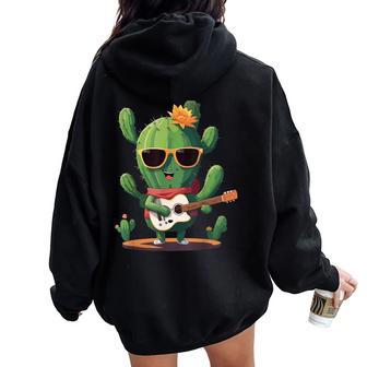 Cactus Avec Lunettes Deoleil Et Guitare Électrique Cactus Guitarist Sweat à capuche oversize pour femme avec imprimé dans le dos - Cadeauxyz