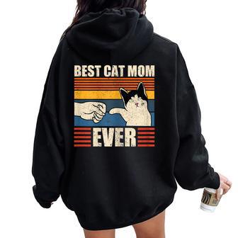 Cadeau Humoristique Pour Maman À Chat Best Cat Mom Ever Sweat à capuche oversize pour femme avec imprimé dans le dos - Cadeauxyz