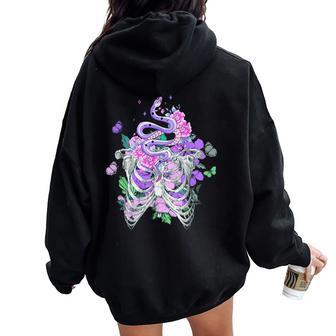 Camisa Floral Púrpura De Laerpiente De La Mariposa Esqueleto Gótico De La Mariposa Women Oversized Hoodie Back Print - Regaloses