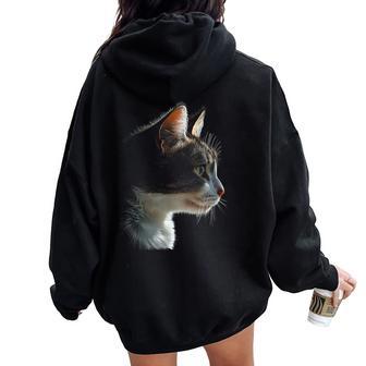 Chat Animal Illustration Graphique Chat Sweat à capuche oversize pour femme avec imprimé dans le dos - Cadeauxyz