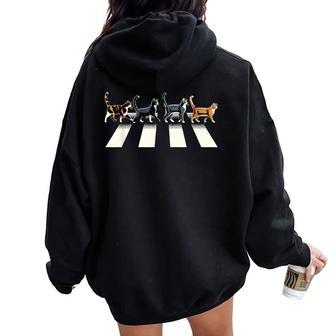 Chat Rétro Rock And Roll Musique Cadeau Homme Enfant Chat Drôle Sweat à capuche oversize pour femme avec imprimé dans le dos - Cadeauxyz