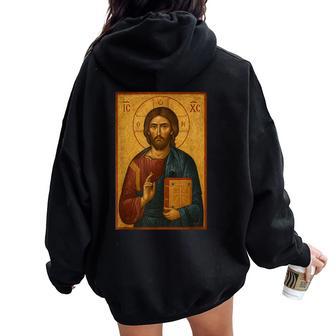 Christian Orthodox Jesus Christ Icon Women Oversized Hoodie Back Print - Thegiftio UK