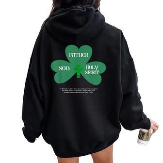 Christian St Patrick's Day Religious Trinity Clover Leaf God Women Oversized Hoodie Back Print - Thegiftio