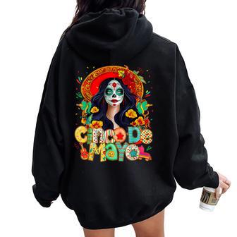 Cinco De Mayo Mexican Fiesta 5 De Mayo Sugar Skull Women Oversized Hoodie Back Print - Thegiftio