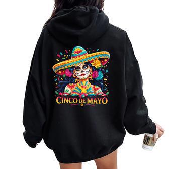 Cinco De Mayo Skull With Sombrero Girls Women Oversized Hoodie Back Print - Thegiftio UK