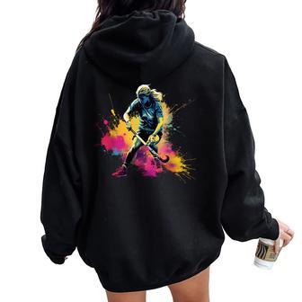 Colorido Jugador De Hockeyobre Hierba Chica En Hockeyobre Césped Para Women Oversized Hoodie Back Print - Regaloses