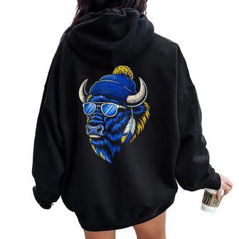 Cool Buffalo Wearing A Beanie And Sunglasses For Women Women Oversized Hoodie Back Print | Mazezy