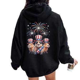 Cool Capybara Patriotic 4Th Of July Capybaras Kids Women Oversized Hoodie Back Print - Thegiftio UK