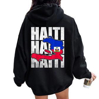 Cool Happy Haitian Flag Day Haiti Map Pride Kids Women Oversized Hoodie Back Print - Thegiftio