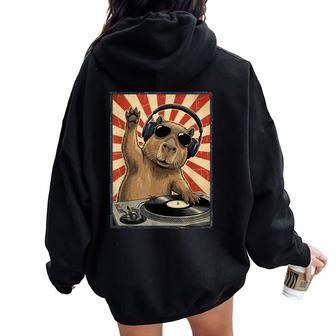 Cool Retro Capybara Dj Capybaras Music Hombres Es Women Oversized Hoodie Back Print - Regaloses