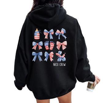 Coquette Bow Cute Feet Usa Flag Nicu Crew Nurse 4Th Of July Women Oversized Hoodie Back Print - Thegiftio UK