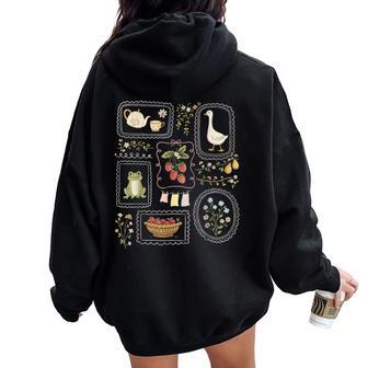 Coquette Goose Cottagecore Floral Gardening Plant Lover Women Oversized Hoodie Back Print | Mazezy