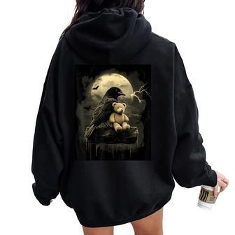 Corbe Ours En Peluche Lune Homme Gothique Corbeau Noir Sweat à capuche oversize pour femme avec imprimé dans le dos - Cadeauxyz