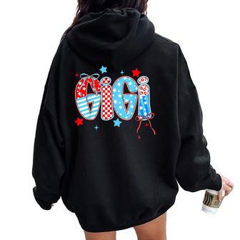Cute 4Th Of July Gigi Checkered Memorial Day Women Oversized Hoodie Back Print - Thegiftio UK
